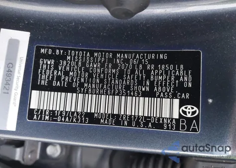 2015 Toyota Corolla Le Premium from USA, damaged, VIN 5YFBURHE6FP351463